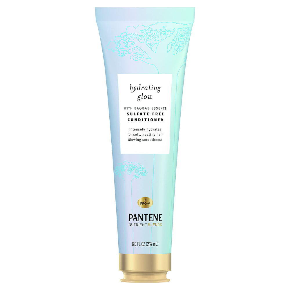 Pantene sulfate-free conditioner bottle closeup for color-safe hair.