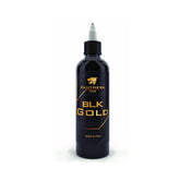 Panthera Black BLK Gold tattoo ink bottle shows vivid, deep black pigment for bold lines.