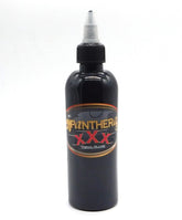 Panthera XXX concentrated tribal black ink bottle shows deep black payoff for bold tattooing.
