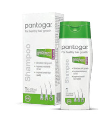 Pantovigar shampoo bottle showing growth formula for nourished hair