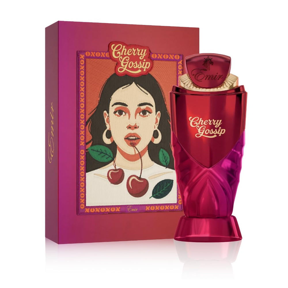 Paris Corner Cherry Gossip EDP bottle in deep ruby red with a luxurious finish.
