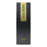 Paris Hilton Rush Man Gold bottle front view showing premium design for daily wear.