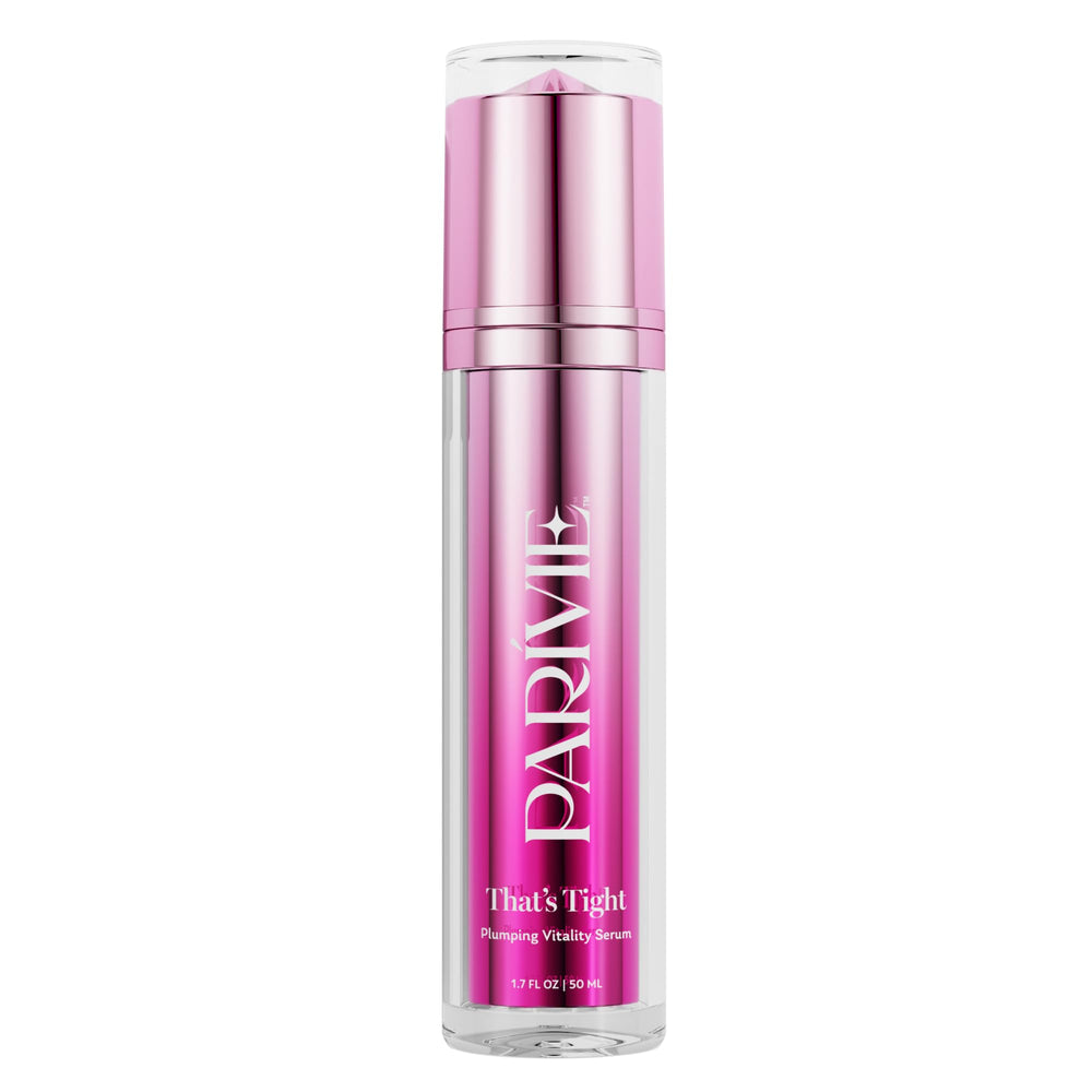 Parívie That’s Tight serum bottle shows instant plumping and firming potential
