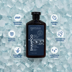 Particle Hair Thickening Shampoo lather in hand demonstrates easy rinse and daily-use cleansing.