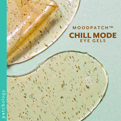 Patchology Chill Mode patches placed under eyes for cooling relief and brightness.