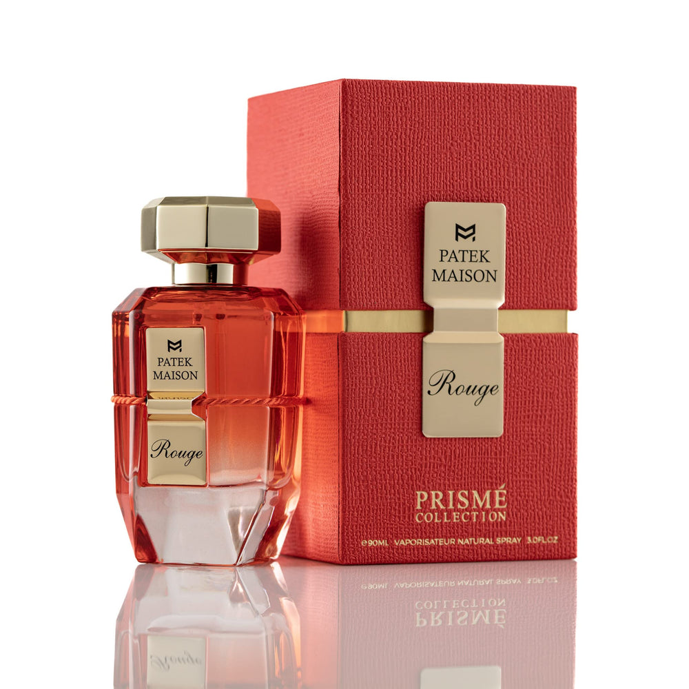 Patek Maison Prisme Rouge bottle close-up for bold unisex fragrance presence