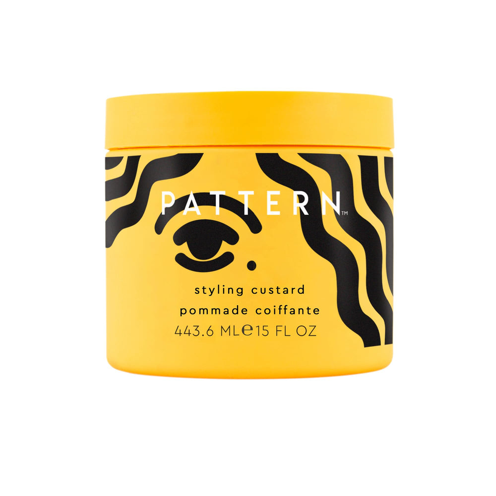 PATTERN Styling Custard bottle on shelf offers hydrated curl hold.