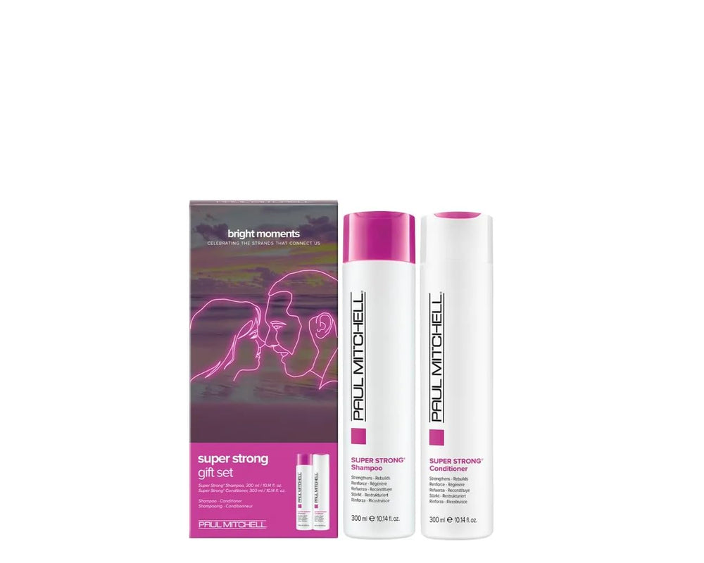 Paul Mitchell Super Strong Gift Set box with neon artwork, perfect for gifting and daily hair care routines