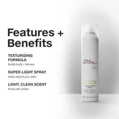 Paul Mitchell Texturizing Spray extends styling time with flexible texture and hold.