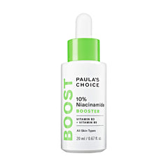 Paula's Choice BOOST bottle shows fragrance-free serum designed to minimize pores and even tone