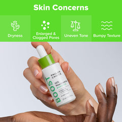 Visual of Paula's Choice BOOST ingredients including niacinamide, vitamin C, licorice extract