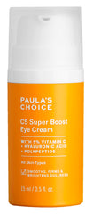Paula's Choice C5 Super Boost Eye Cream bottle highlighting potent vitamin C for brightening under-eye skin