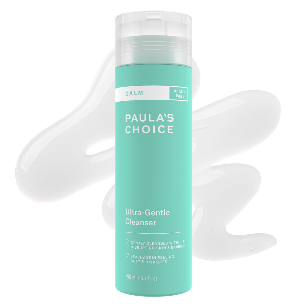 Paula's Choice CALM Ultra-Gentle Cleanser bottle for sensitive skin with fragrance-free formula.