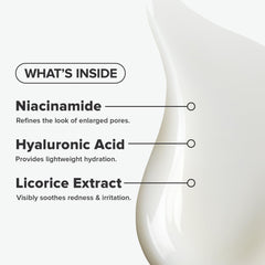 Close-up texture shows non-greasy, fast-absorbing formula for blemish-prone skin.