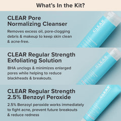 Paula's Choice CLEAR kit label detail emphasizes fragrance-free, science-backed skincare.