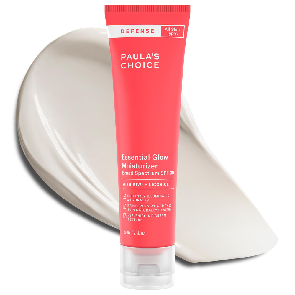 Paula's Choice Defense Glow mineral moisturizer bottle with kiwi extract, offering radiant everyday SPF protection.