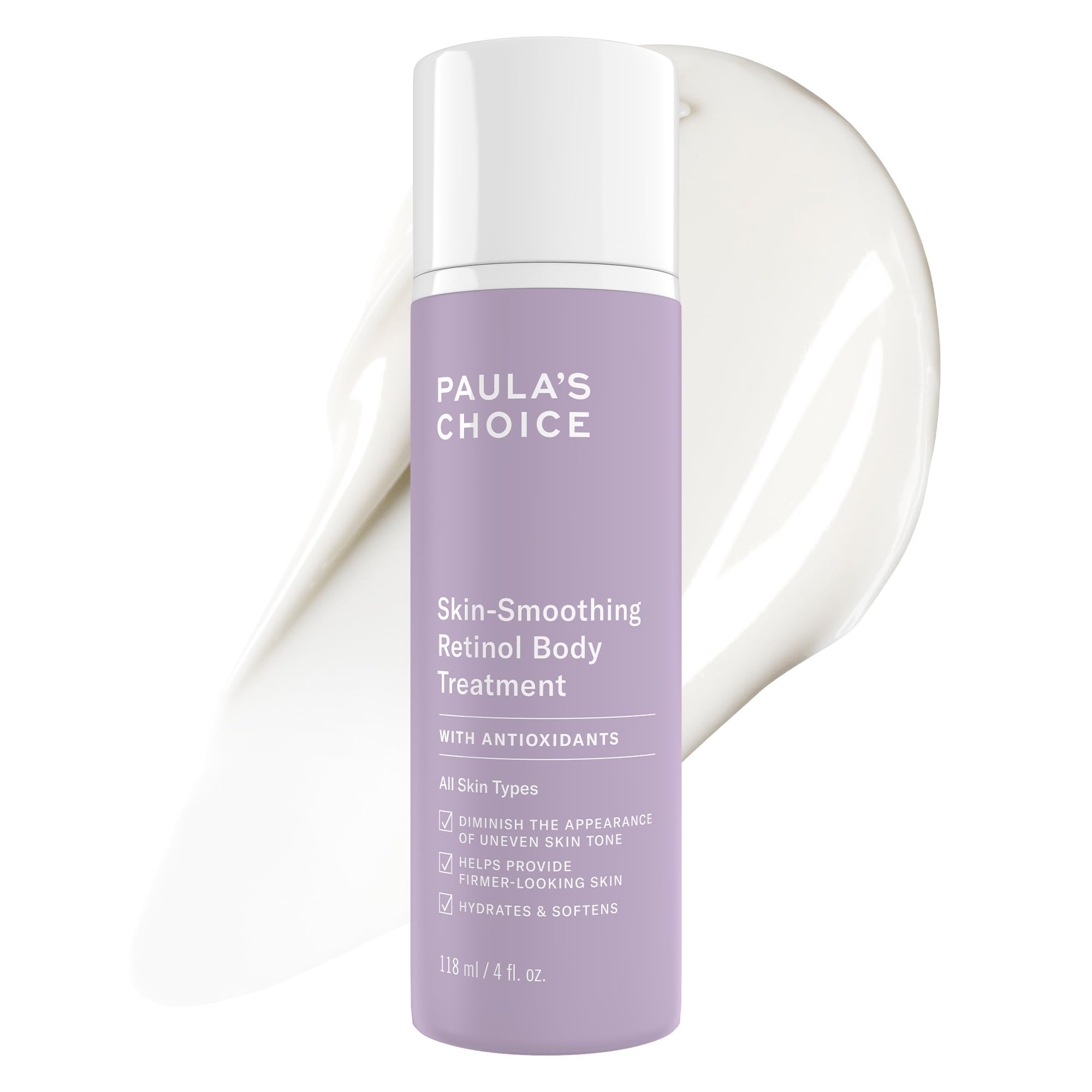 Paula's Choice retinol body lotion bottle hints at potential even-toned skin.