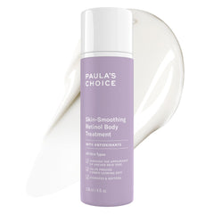 Paula's Choice retinol body lotion bottle hints at potential even-toned skin.