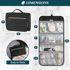 PAVILIA foldable toiletry bag unfolded reveals roomy compartments for cosmetics and skincare on trips.