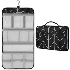 PAVILIA front view hanging toiletry bag for easy access on trips.