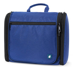 PAVILIA large hanging toiletry bag folded for compact travel storage.