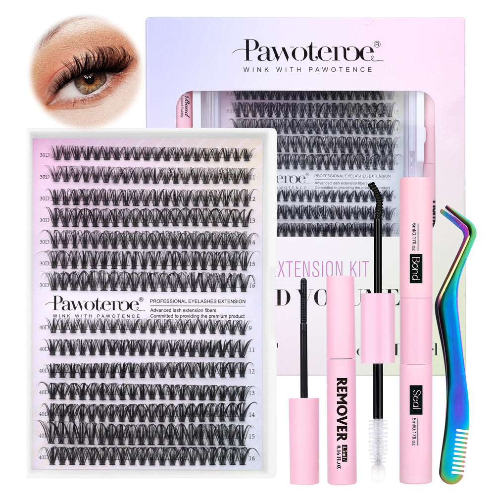 Pawotence lash clusters 30D-40D in 9-16mm for fuller, natural-looking lashes.