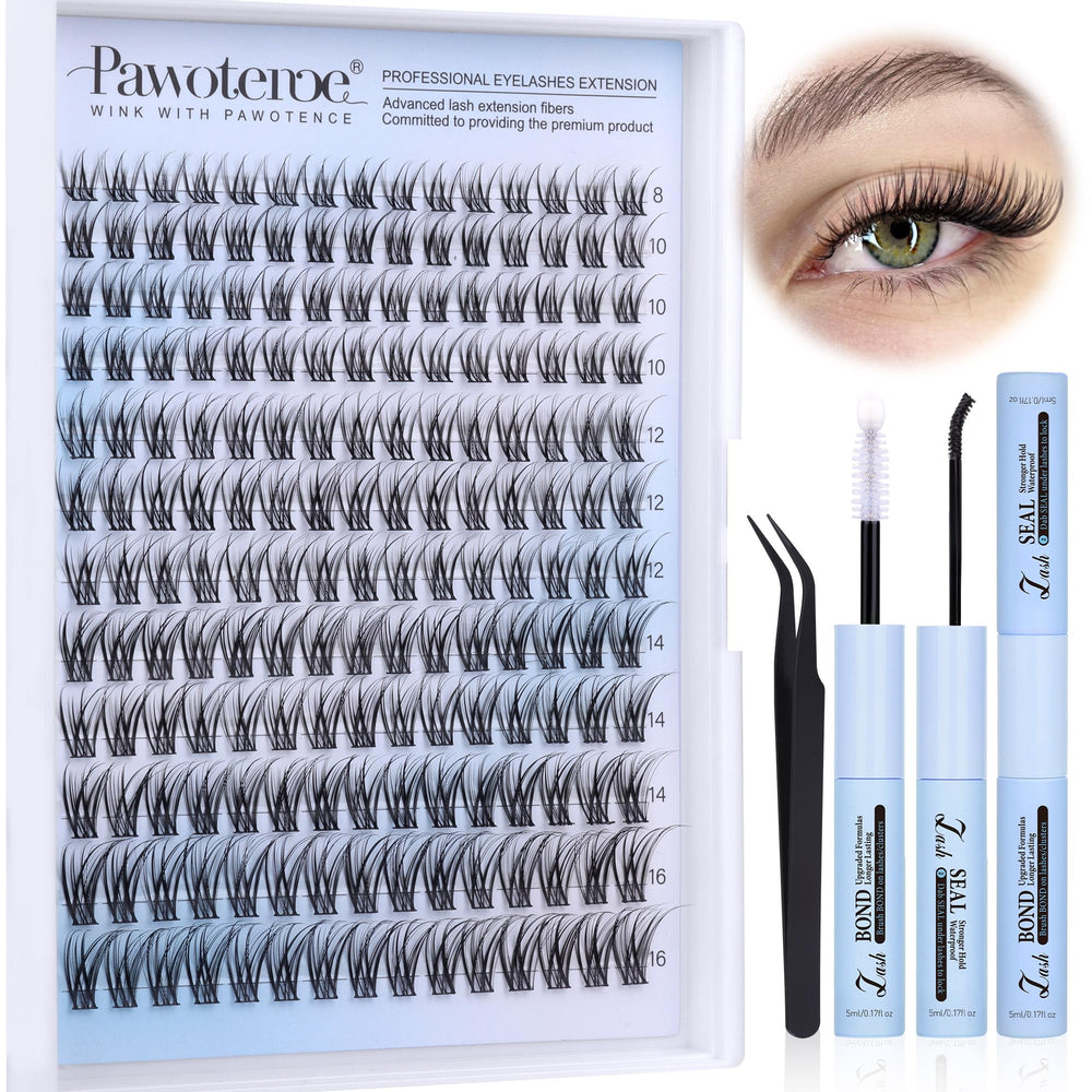 Pawotence lash clusters kit 180pcs 8-16mm for natural volume at home