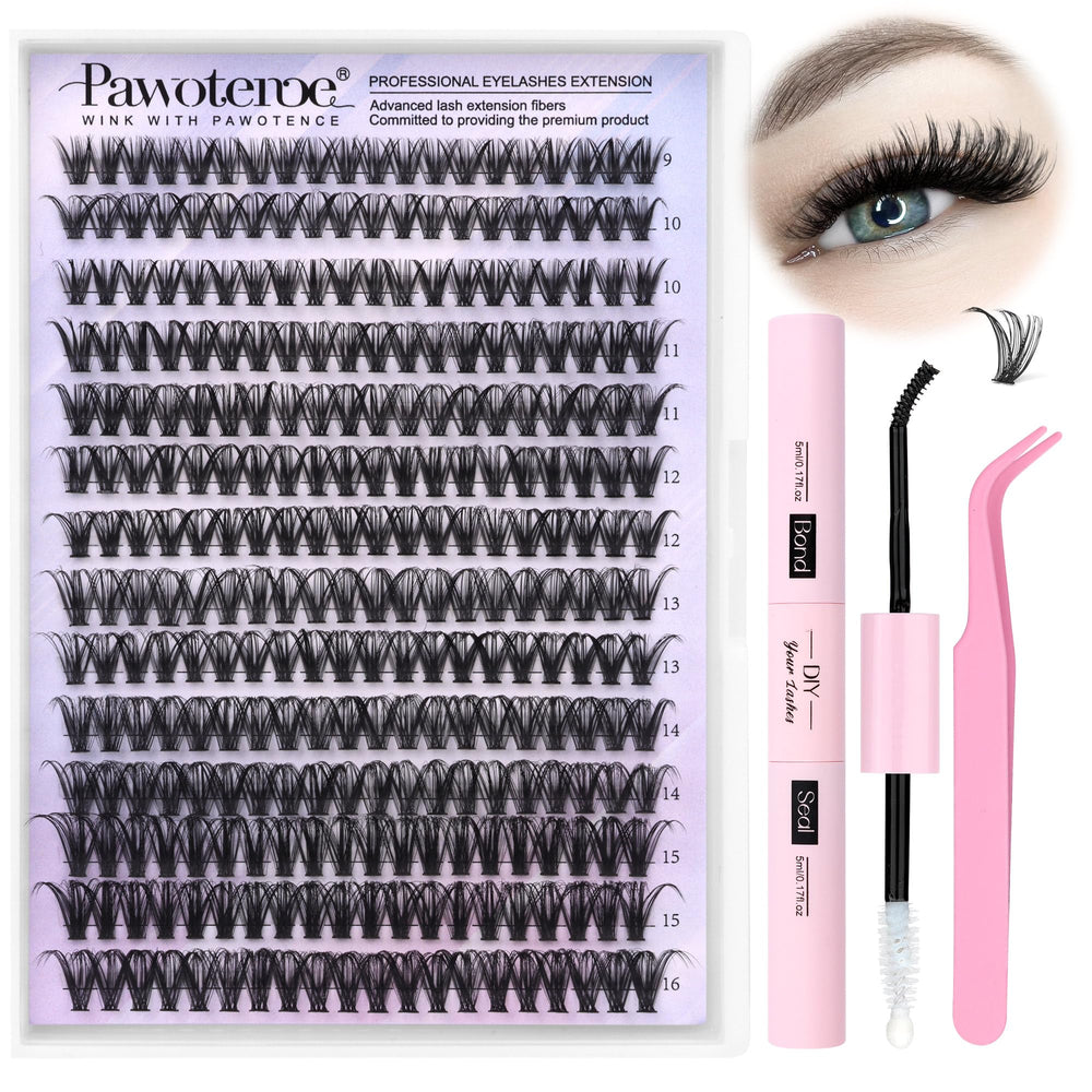 Pawotence lash clusters kit 40d 9-16mm enables a natural DIY lash look