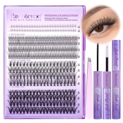 Pawotence lash-extension-kit four styles cluster lashes for natural-looking volume.