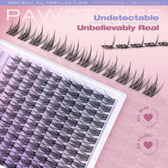 Pawotence ultra-thin-band lash clusters lay flat for all-day comfort.