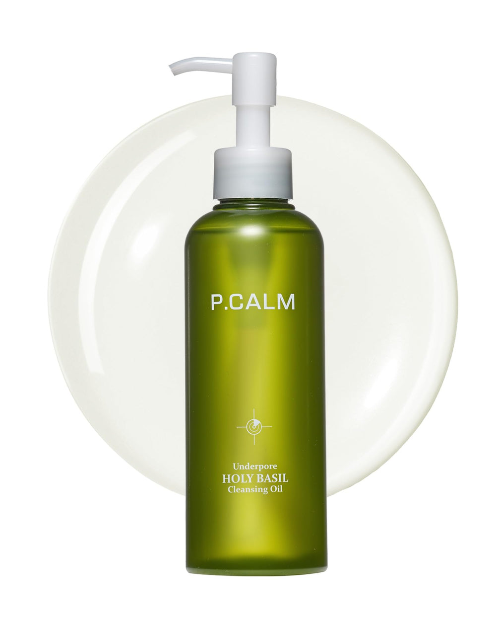 P.CALM Underpore cleansing oil bottle highlighting deep pore cleansing with Holy Basil