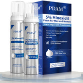 Pdam minoxidil foam bottle close-up for easy home use.