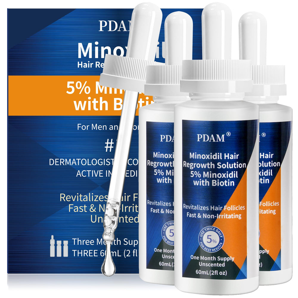 Pdam Minoxidil serum bottle pour for thinning hair, easy daily use.