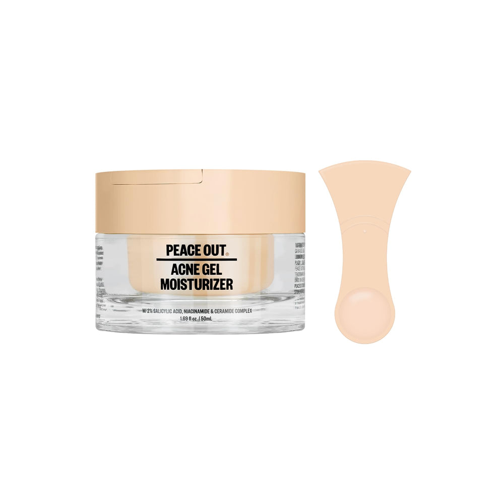 PEACE OUT Acne Gel Moisturizer bottle pour enables quick, weightless hydration for oily skin.