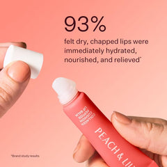 Texture highlight of Peach & Lily lip balm with hyaluronic acid and collagen for moisture