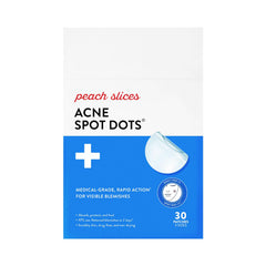 Peach Slices acne spot dots pack on skin for blemish coverage.