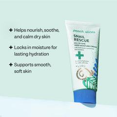 Peach Slices Snail Rescue cream jar open highlighting rich texture for nighttime moisture
