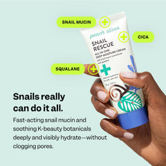 Peach Slices Snail Rescue cream texture swirl emphasizes lightweight hydration without greasiness