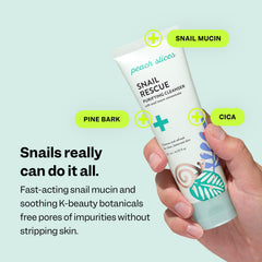 Peach Slices Snail Rescue Purifying Cleanser ingredients pine bark; hydration notes