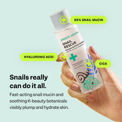 Ingredients closeup of Peach Slices Snail Rescue Toner showing snail mucin and HA