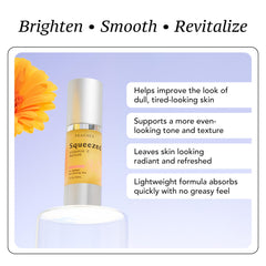 Peaches Skin Care Squeezed Vitamin C Serum droplet on skin demonstrating quick absorption