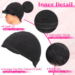 PEACOCO Pixie Cut Wig glueless cap inside demonstrates secure, adjustable fit.