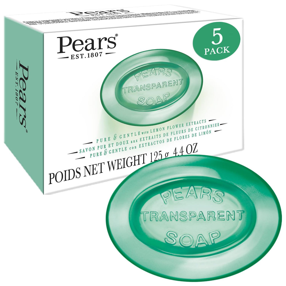 Pears transparent green soap bar showing glycerin for lasting moisture.