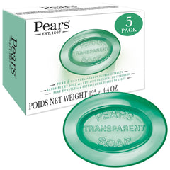 Pears transparent green soap bar showing glycerin for lasting moisture.