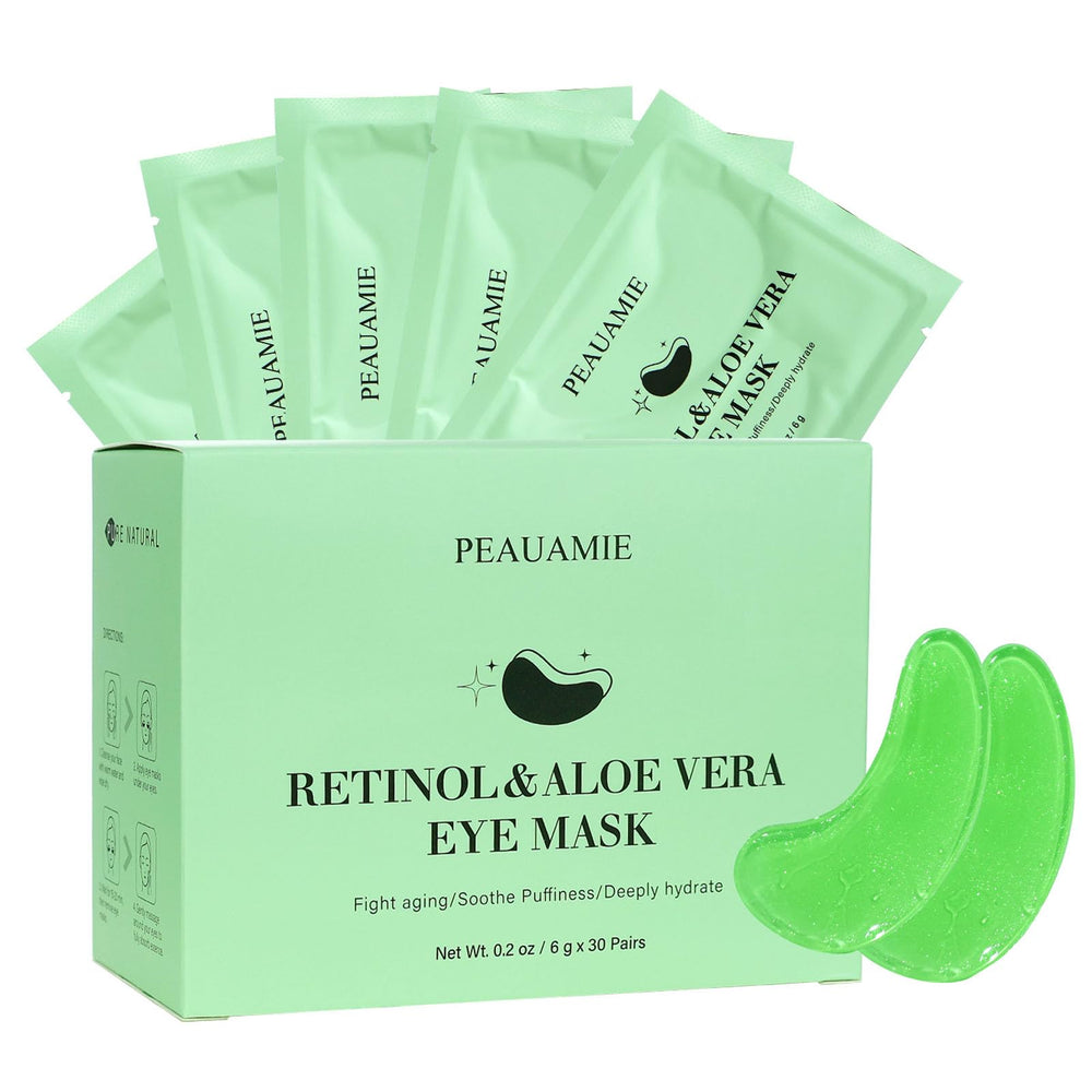 Peauamie under-eye patches retinol and aloe packaging for soothing hydration.