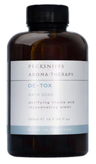 Pecksniff's Aroma Therapy De-Tox bath soak bottle in a 500ml decanter for calming rituals