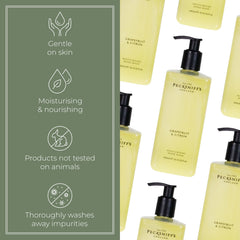 Pecksniff's Grapefruit & Citron wash creates rich lather for cleansing.