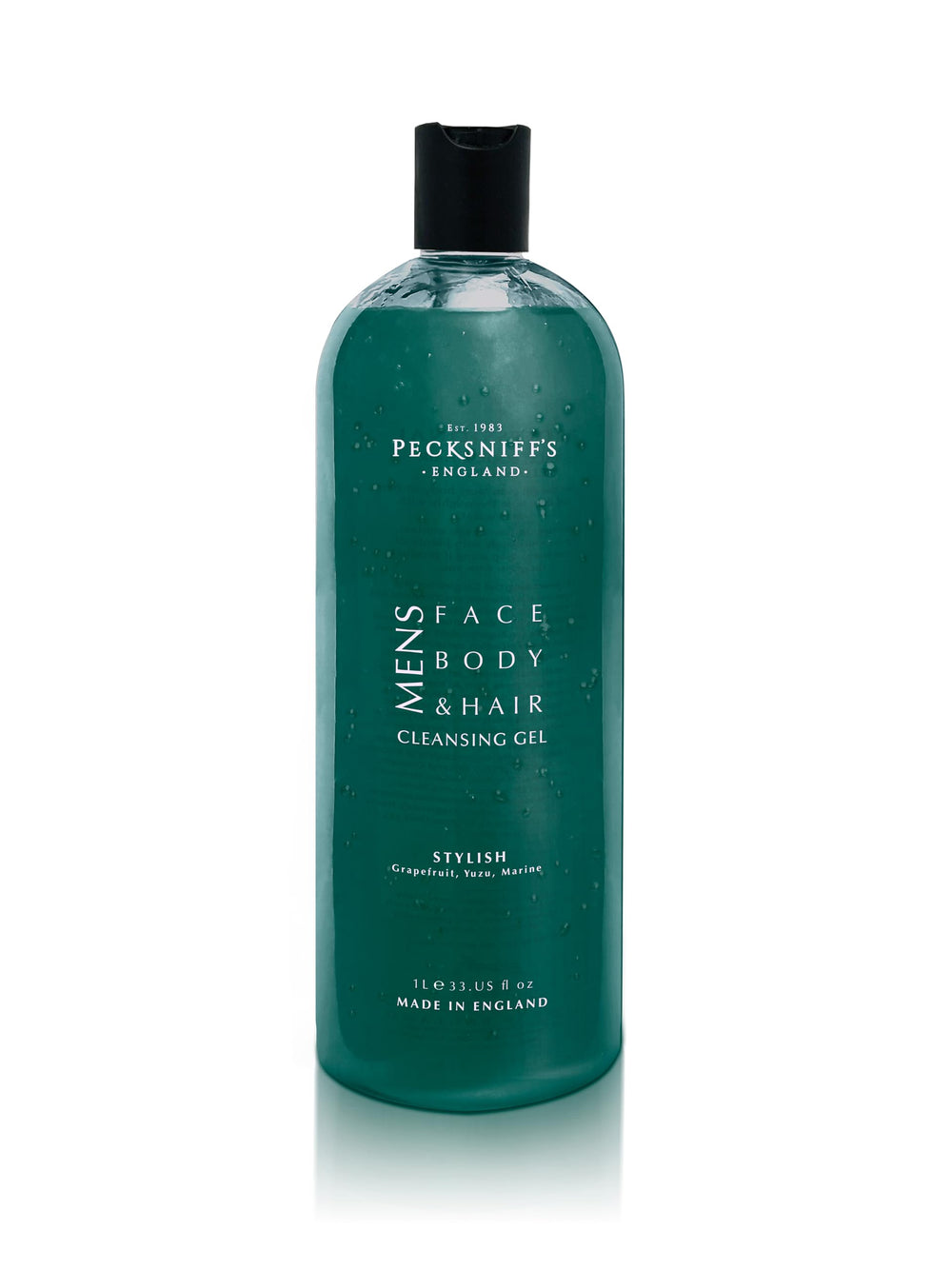 Pecksniff's Stylish 3-in-1 cleansing gel bottle offers daily refreshment.