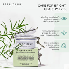 Peep Club Soothing Coconut Eye Balm tub close-up showing easy-to-use design for delicate skin.