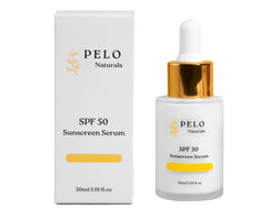 Texture swatch of PELO Naturals SPF 50 Serum reveals a lightweight dewy finish.